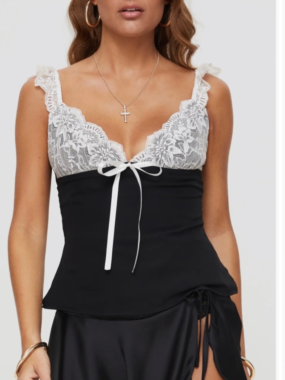 Princess Polly Devonte  Top Size 2 Black with white lace